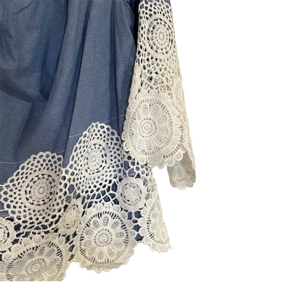 Unique Spectrum•Denim White Crochet Floral Top - Picture 8 of 15